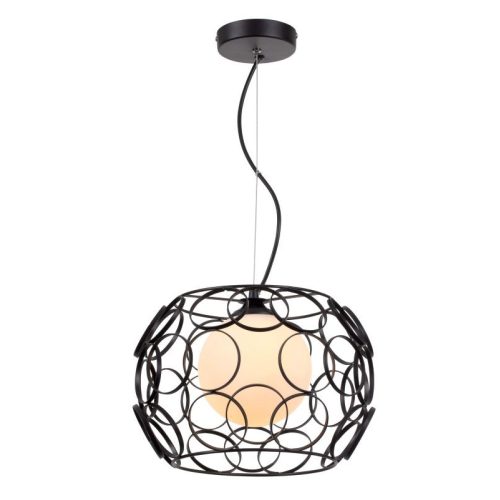 REALITY Coolio 1LT Pendant lamp 32*32cm H90cm Metal: black matt Shade 1: metal black, Shade 2: glass white opal matt1xE27 60W bulb excl.