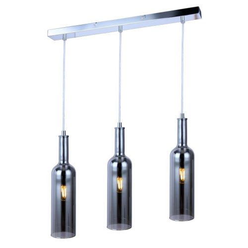 REALITY Bottle Glass pendant lamp chrome, shade amber, for 3xE27,max.40W bulb not incl. shade D:8.5cm,H:33.5cm ,D:57cm H:max.120cmlamps at same length