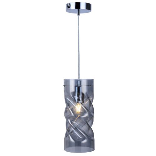 REALITY Pia 1lt pendant,chrome1*E27 bulb not inc.glass smoky/amber twist D12*H28cm round canopy D10*H2.5cmlamp sizeD12*H120cm