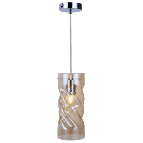 REALITY Pia 1lt pendant,chrome1*E27 bulb not inc.glass smoky/amber twist D12*H28cm round canopy D10*H2.5cmlamp sizeD12*H120cm