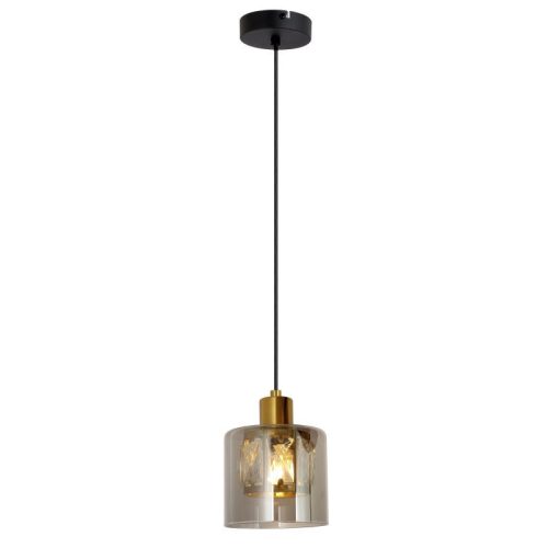 REALITY Elmo Pendant lamp 1-ltmetal sand black+black cable+ dark gold crownie shade+smokey glass Crownie shade w D12*H11cm smokey glass 1 x E14, max. 40W bulb not inclsize: D:12*H120 cm