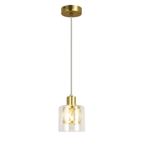 REALITY Elmo Pendant lamp 1-ltmetal galvanized gold matt Crownie shade w D12*H11cm clear glass 1 x E14, max. 40W bulb not inclsize: D:12*H120 cm