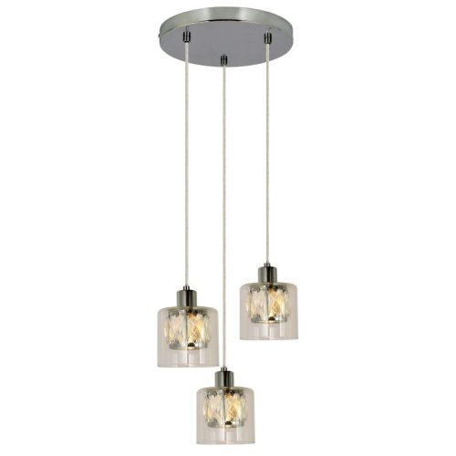 REALITY Elmo Pendant lamp 3-ltmetal chrome finish Crownie shade w D12*H11cm clear glass 3 x E14, max. 40W bulb not inclsize: D25*H120 cm