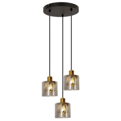 REALITY Elmo Pendant lamp 3-ltmetal sand black+black cable+ dark gold crownie shade+smokey glass Crownie shade w D12*H11cm smokey glass 3 x E14, max. 40W bulb not inclsize: D25*H120 cm