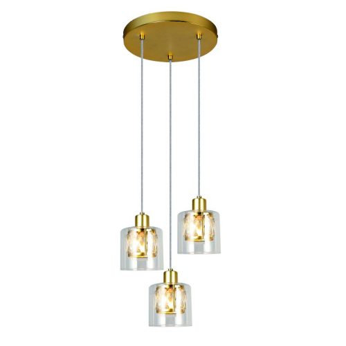 REALITY Elmo Pendant lamp 3-ltmetal galvanized gold matt Crownie shade w D12*H11cm clear glass 3 x E14, max. 40W bulb not inclsize: D25*H120 cm