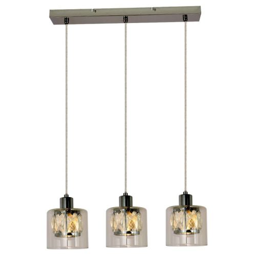 REALITY Elmo Pendant lamp 3-ltmetal chrome finish Crownie shade w D12*H11cm clear glass 3 x E14, max. 40W bulb not inclsize: 45*12*120 cm