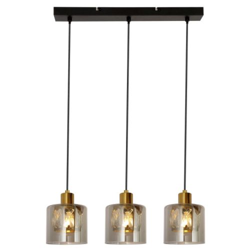 REALITY Elmo Pendant lamp 3-ltmetal sand black+black cable+ dark gold crownie shade+smokey glass Crownie shade w D12*H11cm smokey glass 3 x E14, max. 40W bulb not inclsize: 45*12*120 cm