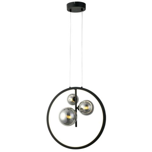 REALITY Omaha med. Size pendantsand black PVC+smokey glass LED 20W 4000K+3*G9 bulb not incl.size:W400*1200mm(glass Dia.80+100+120mm)