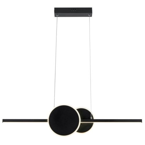 REALITY Gendra LED pendant lamp, sand black. LED 4000K 23W. L: 80cm, 2 rings 20cm LED outside. Horizontal tube with LED light down. Total 20cm.