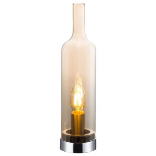 REALITY Bottle Table lamp nickel-matt, shade amber, for 1xE27,max.40W bulb not incl. shade D:8.5cm,H:33.2cm