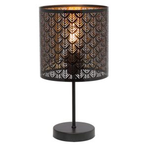 Asztali lámpa - REALITY Tuluza 1lt table lamp with round base matt blacksize:Dia.16*H32cmfabric shade black with golden inside,Dia.16*14cm1*E14 max. 40W bulb not incl.  - REAL-540501-02