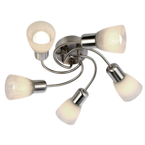 REALITY Gordon Ceiling lamp,Nickel matt with white alabaster glass5*E14,bulb excl. Dia.44cm H:16cm