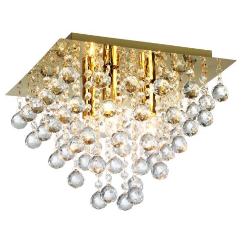 REALITY Lancaster crystal Ceiling lamp,shiny gold finishCrystal hanging beads3*E14 Max.40W,bulb excl.Dia:32cm H:26.8cm 