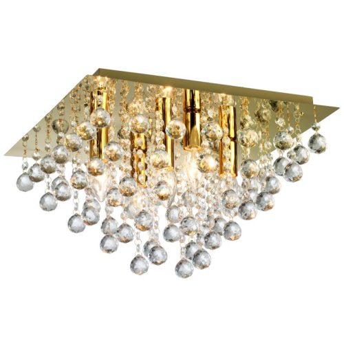 REALITY Lancaster crystal Ceiling lamp,shiny gold finishCrystal hanging beads5*E14 Max.40W,bulb excl.Dia:42cm H:26.8cm