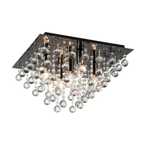 REALITY Lancaster crystal Ceiling lamp,shiny black finishCrystal hanging beads5*E14 Max.40W,bulb excl.Dia:42cm H:26.8cm