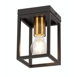 Mennyezeti lámpa - REALITY Cage size: 120x120x180mm 1xE27/max.40W(bulb excl.) black matt with galvanized matt gold socket cup - REAL-638701-02