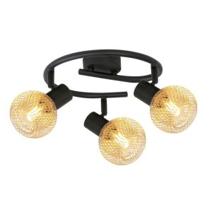 Mennyezeti lámpa - REALITY Loretto 3lt G shape spot black, Shade galvanized gold mattsize:∅460*165mmmetal shade:∅100*80mm3*E14 bulb not incl. - REAL-830733-30