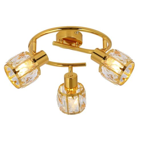 REALITY Crownie gold 3lt G spot lamp, shiny gold3*E14,bulb excl.crystal shade Dia:9.6cm H:7cmtube Dia:26cm canopy Dia:10cm