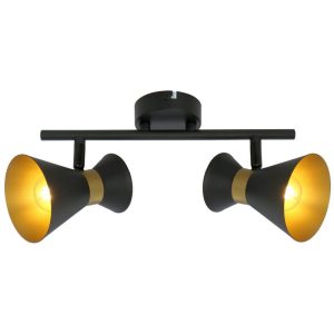 Mennyezeti lámpa - REALITY Breda 2lt spot2*E14 bulb not inclmetal shade matt black+golden insidesize:12*12*32cmcanopy:D8*H2.5cm,shade D10*H12cm - REAL-835702-02