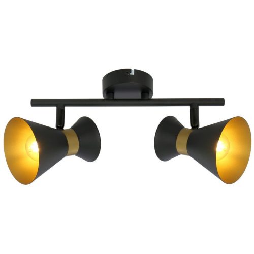 REALITY Breda 2lt spot2*E14 bulb not inclmetal shade matt black+golden insidesize:12*12*32cmcanopy:D8*H2.5cm,shade D10*H12cm - REAL-835702-02