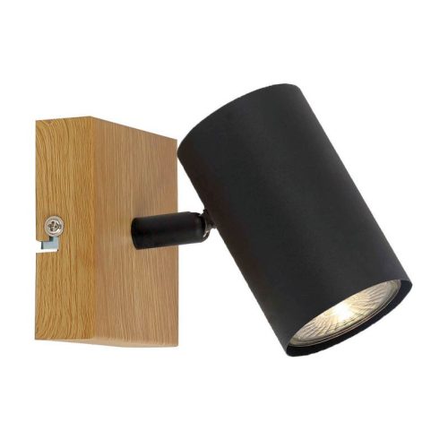 REALITY Quentin Indoor Spot Light-IP201.Voltage:230V ~ 50Hz2.Bulb:excl. 1x GU10 max. 15W3.Size:12*9*H16cm4.Color:Black (incl.joint)+wooden finish5.Material:Metal