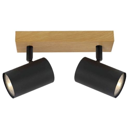 REALITY Quentin 2lt Spot Light-IP201.Voltage:230V ~ 50Hz2.Bulb:excl. 2x GU10 max. 35W3.Size:26*9*H16cm4.Color:black(incl.joint)+wooden finish5.Material:Metal - REAL-838502-11