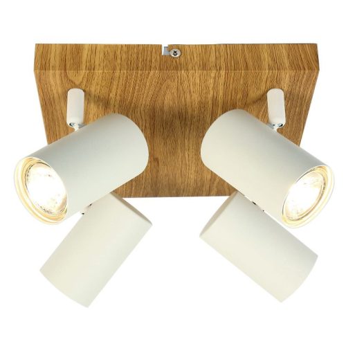 REALITY Quentin 4lt Spot Light-IP201.Voltage:230V ~ 50Hz2.Bulb:excl. 4x GU10 max. 35W3.Size:22*22*H16cm4.Color:sand white(incl.joint)+wooden finish5.Material:Metal