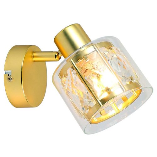 REALITY Elmo 1lt spot lamp,galvanized gold matt1*E14,bulb excl.crystal shade Dia:9.6cm H:7cm + glass shade transparent Dia.10cm H:8cmcanopy Dia:9cm