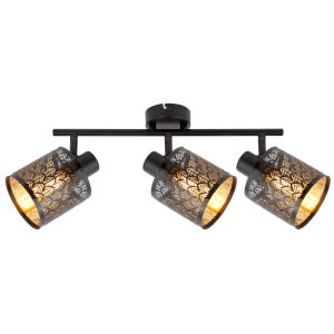 Mennyezeti lámpa - REALITY Tuluza spot 3-ltmetal matt black+PS shade outside in black and inside in glod3 x E14, max. 40W bulb not incl.L: 40 cm shade D: 10, H: 10 cm - REAL-840503-02